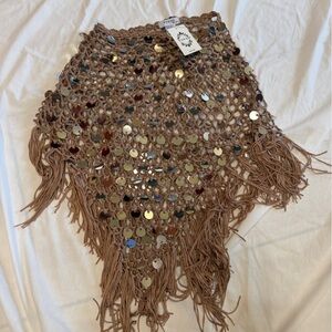 Brown Sequin Pancho